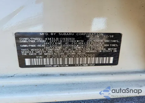 2019 Subaru Crosstrek Limited z USA, uszkodzony, nr VIN JF2GTAMC0K8282291